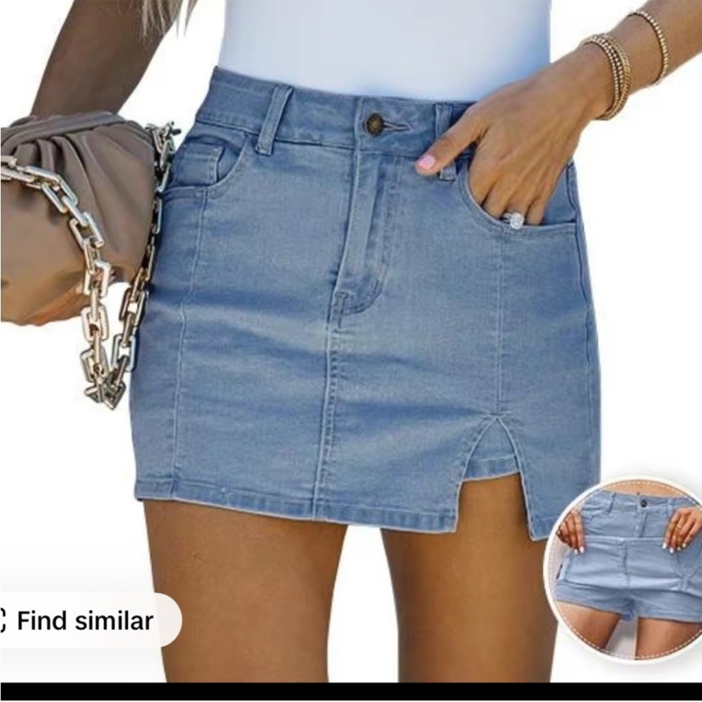 Light Blue Denim Mini Skort Super Stretchy
